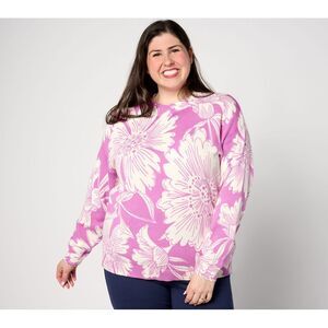Studio Park Women's Top Plus Sz Sweater 2X x Leah Williams Floral Purple A634581